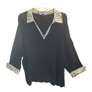 Karen Scott womens sweater top  2X features a stylish leopard print collar. 7033